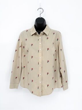 Lemon Way Yellow Striped Hot Air Balloon Embroidered Button Down Shirt Small